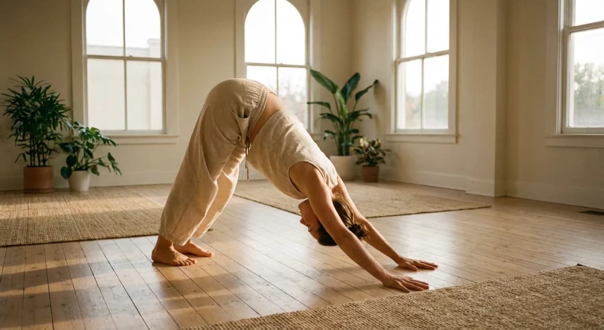 Femme pratiquant une posture de yoga en plein air