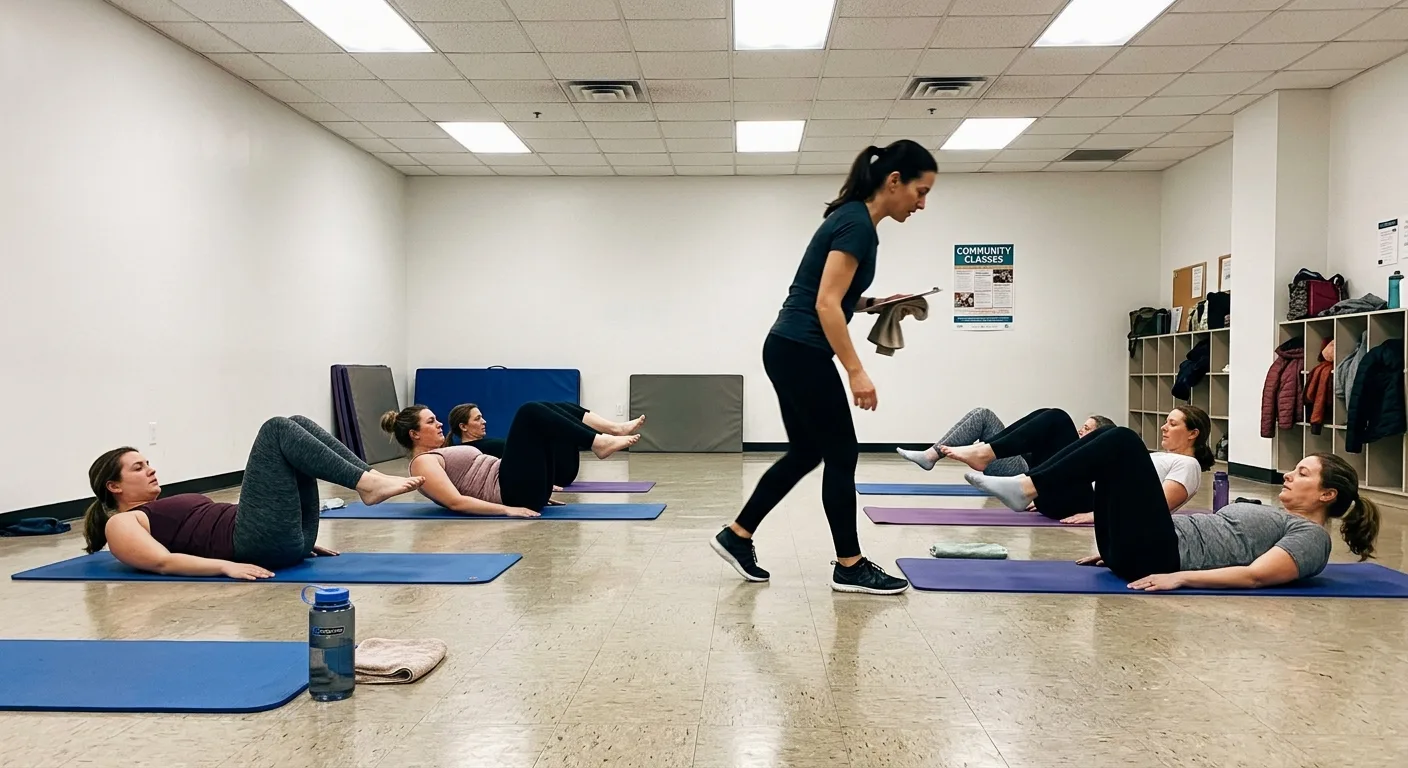 Cours de pilates collectif en studio avec plusieurs participantes