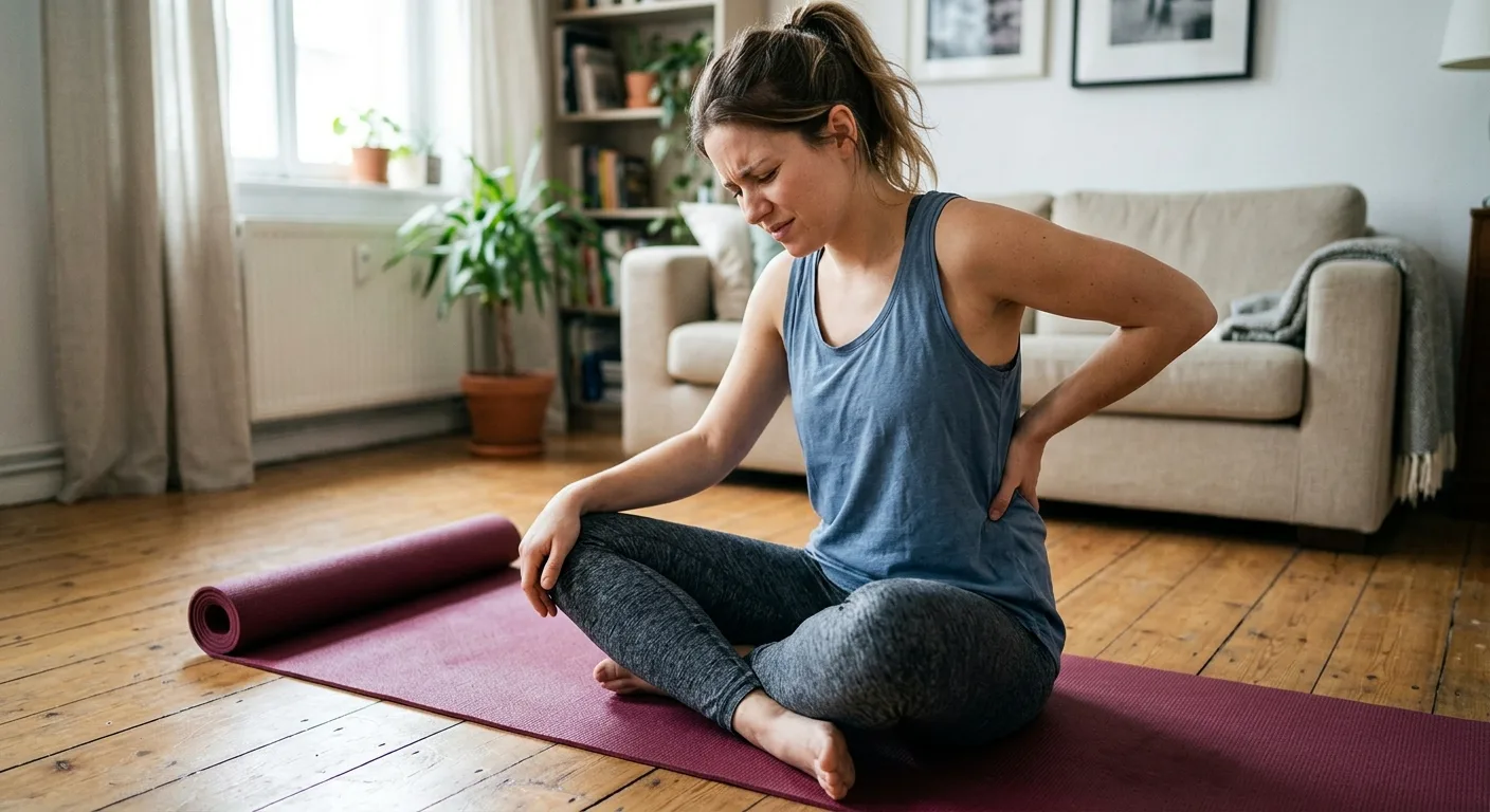 Femme tenant son bas du dos après une séance de pilates